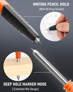 Nicpro Upgraded 3-IN-1 Carpenter Pencils with Sharpener & Finger Grip, Construction Pencil with 13 Leads, Deep Hole Marking Tool, Solid Mechanical Pencil for Carpenters Scriber Architect Woodworking