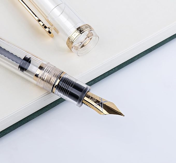 JINHAO 1935 Fountain Pen TIANDAO Series #8 Nib Ink Pen with Guitar-Shaped Clip and Ink Converter (M Nib 0.7mm, Transparent)