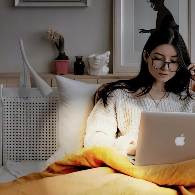 TOPMB LED Reading Light, Eye-Caring Book Light for Reading in Bed, 360° Flexible Clip on headboard lamp, 5W 3000k Desk Lamp with Clamp for Bedroom, Office, Painting, Workbench and Sewing, White