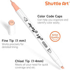 Shuttle Art 26 Colors Skin Tone&Hair Art Markers, Dual Tip Alcohol Based Flesh-Color Marker Pen Set Contains 1 Blender Perfect for Kids & Adults Portrait,Comic, Anime, Manga, Illustration