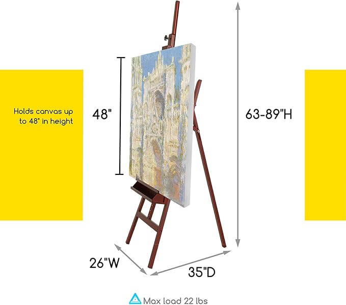 MEEDEN Walnut Large Painters Easel Adjustable Solid Beech Wood Artist Easel, Studio Easel for Adults with Brush Holder, Holds Canvas up to 48"