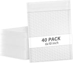 skardeco 6x10 Inch White Bubble Mailers 40 Pack Self-Seal Poly Padded Envelopes Suitable for Small Businesses to Package and Mail Jewelry Cosmetics, Electronic Products, Cards (White, 6x10-40)