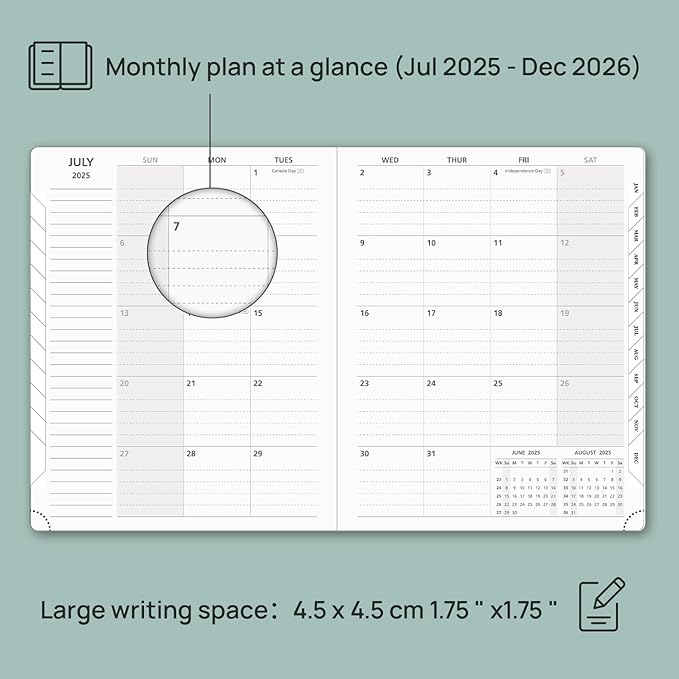 POPRUN 2025-2026 Monthly Planner (B5 8" X 10"), 18-Month Calendar Book (Jul.25 - Dec.26) with Monthly Tabs, Hardcover, Inner Pocket, 100GSM Thick Paper - Black