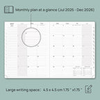 POPRUN 2025-2026 Monthly Planner (B5 8" X 10"), 18-Month Calendar Book (Jul.25 - Dec.26) with Monthly Tabs, Hardcover, Inner Pocket, 100GSM Thick Paper - Haze Blue