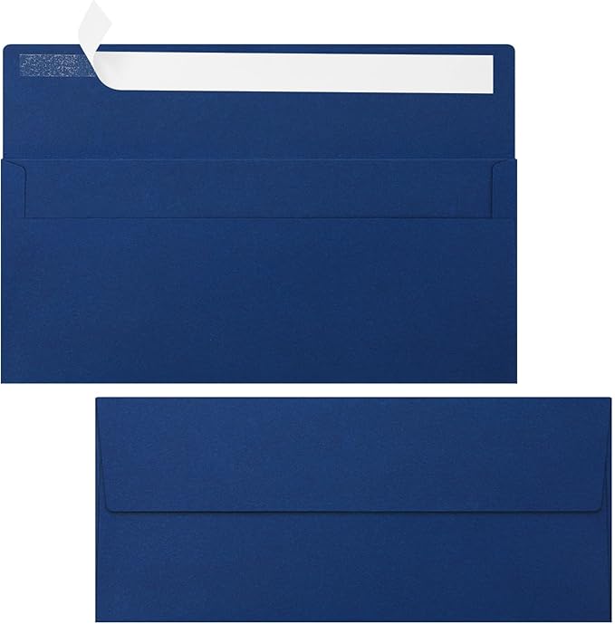 Marspark 100 Qty #10 Navy Blue Business Envelopes 80 lb 4-1/8'' x 9-1/2'' Peel Press Letter Size Envelopes Professional Mailing Printable for Security Office Use Home Mail