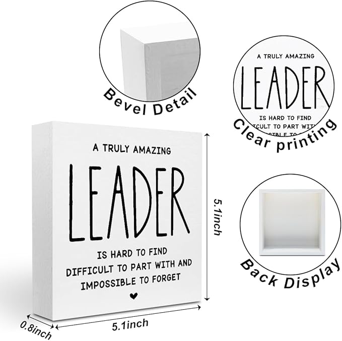 Leader Appreciation Gifts Leadership Gifts, Inspirational Office Decor Wooden Box Sign, Home Farmhouse Table Counter Shelf Desk Decor Accessories, Boss Gifts Thank You Gifts for Coach Manager