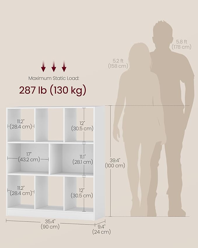 VASAGLE Custos Collection - Bookshelf, 3-Tier Bookcase, Book Shelf, Open Storage Shelf, 9.4 x 35.4 x 39.4 Inches, for Living Room, Home Office, Dining Room, Cloud White ULBC455W01