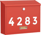 LAND·VOI Locking Wall-Mount Mailbox for Outside, with 4 Keys, Galvanized Steel Rustproof Metal Postbox, 4" Dx13.8 Wx11.2 H, Includes 3 Sets of Mailbox Numbers, Nameplate, Red
