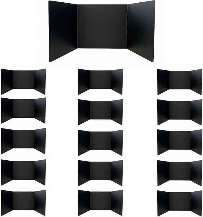 Syzornk 16-Pack Black Desk Dividers for Students, Privacy Shields Folder for Students, Durable & Waterproof Plastic Study Carrel Divider, Classroom Folders Teacher Supplies, Includes Extra Labels