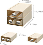 Spacious Desk Drawers, Stackable Desktop Organizer, Plastic Storage Box for Office, School & Home Supplies (1 Middle & 2 Small Drawers, Cream)