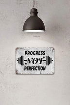 Tarika Progress Not Perfection 20X30 cm Iron Retro Look Decoration Poster Sign for Home Gym Inspirational Quotes Wall Decor