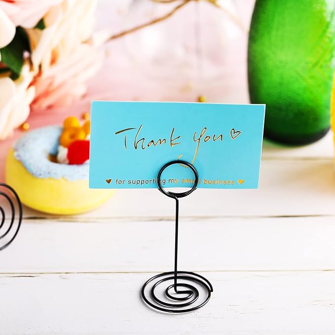 TecUnite 24 Pieces 3.35 Inch Table Number Holder Place Card Photo Holder Picture Name Menu Clips Memo Cards Stand for Wedding Reception Anniversary Birthday Party Centerpieces (Black)