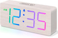 DreamSky Wooden Digital Clock for Bedroom Desk - RGB Loud Alarm Clock for Heavy Sleepers with Volume Control, Large Numbers with Dimmer for Living Room Office, Wood Decor (Plug in Clock)