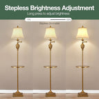 Traditional LED Floor Lamp with 350° Adjustable Swing Arm Lamp – Vintage Standing Pole lamp for Living Room, Bedroom and Office – Rustic Upright Floor Light for Home Décor with Silk Fabric Shade