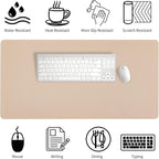 Leather Desk Pad, Large Mouse Pad, Leather Desk Blotter, Non-Slip Desk Pad Protector, Office Desk Pad, Waterproof Desk Mat for Home Office and Decor - Beige (35.4×15.7 Inches)