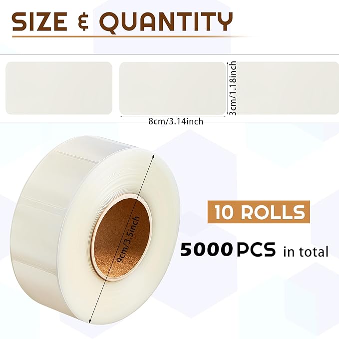 Zonon 5000 Pcs Clear Labels Label Protector Clear Stickers Wafer Seals Waterproof Labels for Protecting Barcodes, Numbers and Stickers (3.15 x 1.18 Inch,Rectangle)