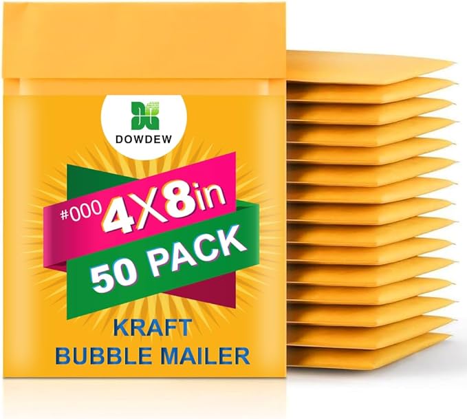 Kraft Bubble Mailers [50 Pack] Mailing Packing Envelopes #000 (4" x 8")
