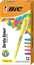 BIC Brite Liner Highlighters, Chisel Tip, 12-Count Pack of Highlighters Assorted Colors, Ideal Highlighter Set for Organizing and Coloring