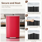 PayLessHere Stainless Steel Trash Can with Lid - Removable Inner Bucket, Foot Pedal, Soft Close for Office, Home, Kitchen (Red, 13 G)