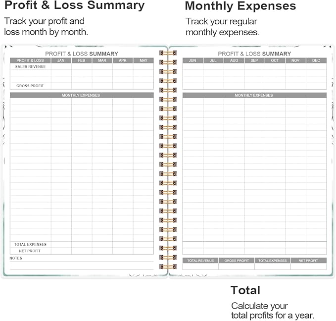 Heveboik Income & Expense Log Book - A5 Income and Expense Tracker for Small Business, Accounting Bookkeeping Tracking for Woman and Man, 5.8" x 8.3", Blue Flower