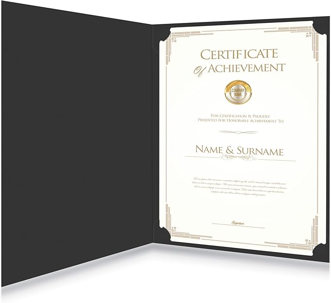 HAUTOCO 30 Pcs Certificate Holders, Black Diploma Folders Document Covers with Gold Foil Border for Letter Size 8.5x11 Cardstock, Award, Graduation