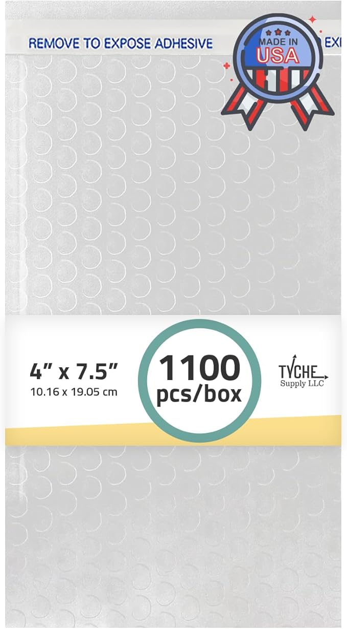 TYCHE Clear Bubble Bags 4 x 7.5 in / 10.16 cm x 19.05 cm Self-Sealing Bubble Mailers for Shipping, Bubble Wrap Pouches, Padded Mailing Envelopes 1,100 Pack MADE IN USA (4" x 7.5", 1100.0, Count)