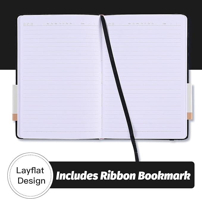 SUIN Hardcover-Journal-Notebooks, A5 Lined Journals Notebook for Writing 200 Pages, 8.2 x 5.5 inch, Classic Ruled Notebooks for Work/Travel/College (Black- 1 Pack)