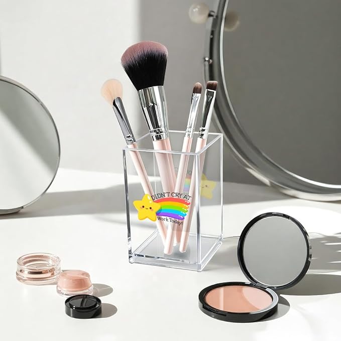 Vgrti Didn't Cry at Work Today Acrylic Cosmetic Pencil Pen Holder Cup, Funny Gold Star Desk Organizer for Home Office Decor, Chaos Coordinator Gifts, Sarcastic Work Gifts for Women Men Coworker Nurse