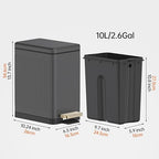 Mbillion Bathroom Trash Can with Lid-Stainless Steel Step Slim Garbage Can-Metal Wastebasket-10L/2.6 Gallon Rectangle Pedal Trash Bin for Narrow Office, Kitchen, Bedroom, Toilet-Soft Close, Grey