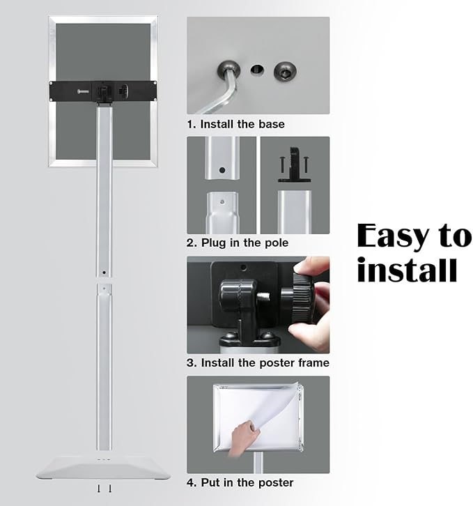 Golemas Sign Stand for Display, 11lbs Integrated Rod Heavy Duty Pedestal Floor Signage Stand Holder, for Outdoor or Indoor Advertising (8.5 x 11, Silver)