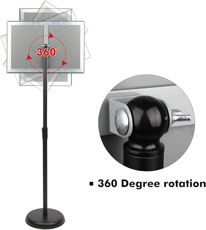 DISPLAYSWORKER Sign Stand, Sign Holder Floor Stand with Heavy Duty Pedestal ,Adjustable Pedestal Poster Stand Aluminum Snap Frame for 8.5 x 11 Inch, Black
