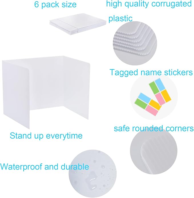 6 Pack Privacy Shields for Student Desks, Privacy folders for Student Testing Desk dividers- Includes Extra Labels