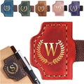 Personalized Mark Bookmark with Pen Holder, Leather Magnetic Book Marker 26 Letters,Custom Initials Page Marks, Gifts for Book Lovers Readers Men Women (Red, W)