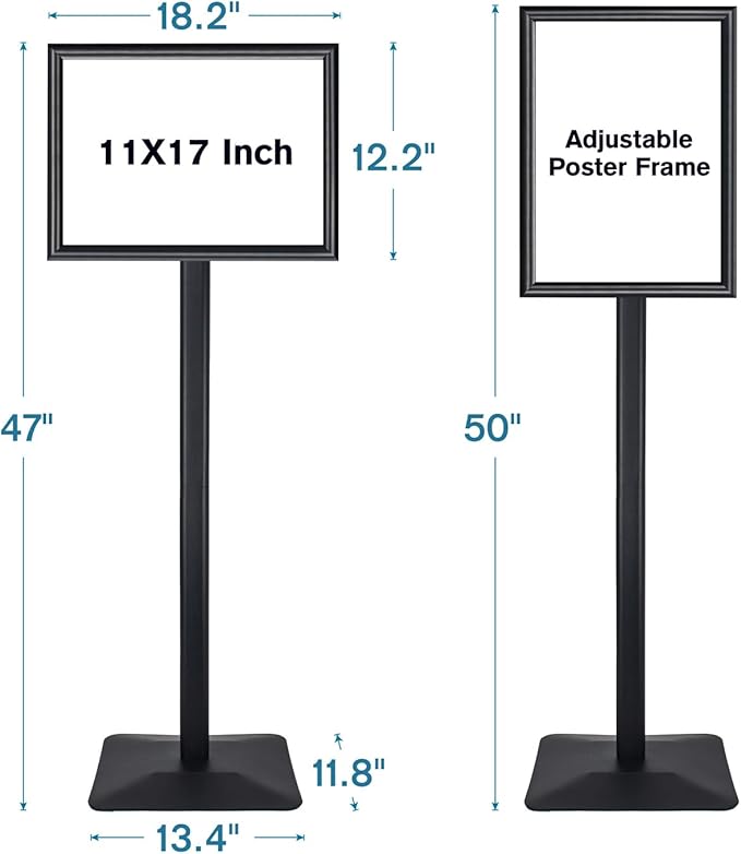 Golemas Sign Stand for Display, 11lbs Integrated Rod Heavy Duty Pedestal Floor Signage Stand Holder, for Outdoor or Indoor Advertising (11 x 17, Black, 3Pack)