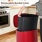 PayLessHere Stainless Steel Trash Can with Lid - Removable Inner Bucket, Foot Pedal, Soft Close for Office, Home, Kitchen (Red, 13 G)