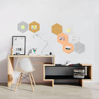 Uoisaiko 12" Large Bulletin Board with 30 Push Pins, Pack of 8 Hexagon Felt Pin Board Notice Boards for Home Office Kitchen, Felt Wall Tiles for Photos Memos (White Yellow)