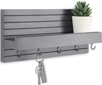 Lwenki Decorative Key Holder for Wall with Shelf, Entryway Shelf with Hooks Holds Leashes, Jackets and Glasses – Sturdy Wood Keyholder Entrance Hanger with Mounting Hardware (Gray, Medium)