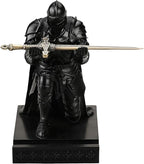 Amoysanli Medieval Armored Warrior Wearing Outerwear, Mobile Phone Stand Knight Pen Holder Desk Organizers, Resin Bookends Paperweight with a Letter Opener for Desk (Black)