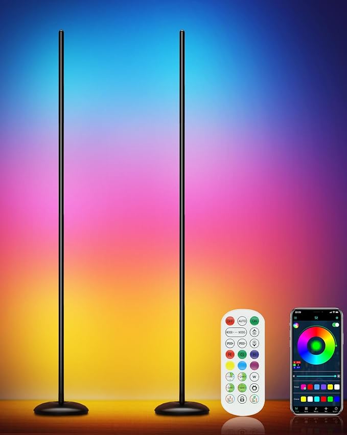 Vexinat Corner Floor Lamp - 2 Pack LED Corner Lamp with App/Remote/Button Control, Smart LED Floor Lamp with Music Sync and 16 Million Colors, Color Changing Standing Lamp for Living Room, Bedroom