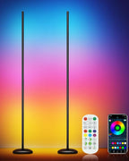 Vexinat Corner Floor Lamp - 2 Pack LED Corner Lamp with App/Remote/Button Control, Smart LED Floor Lamp with Music Sync and 16 Million Colors, Color Changing Standing Lamp for Living Room, Bedroom