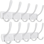 SKOLOO Modern Metal Wall Coat Rack with 5 Hooks, Pack of 2, Sturdy Wall Hook Rack for Hanging Coat, Jacket, Clothes, Hat, White