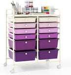 Giantex 12 Drawers Rolling Storage Cart, Classroom Organizers with Wheels for Tools Scrapbook Craft Paper Teacher Office School Supplies (Purple Gradient)