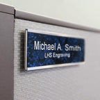 Custom Name Plate for Doors, with Choice of Mounting Holders for Walls, Doors, Cubicles, Hanging and More - Personalized Brushed Silver Plastic Black Letters - USA Made 2x6 - M1