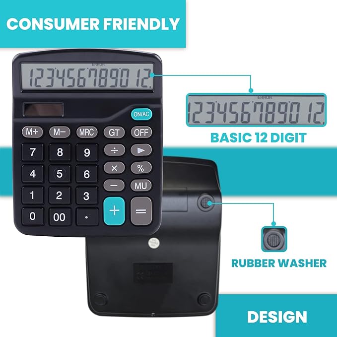 LICHAMP Desk Calculators with Big Buttons and Large Display, Office Desktop Calculator Basic 12 Digit with Solar Power and AA Battery (Included), 6 Bulk Pack