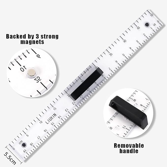 Magnetic Geometry Tool, Protractor, Triangle Rulers Easy Attachment Blackboard Measurement Kit, Teacher Board Protractor Multi-Purpose Kit Large (Transparent-3pc)