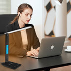 snsok Desk Light with Wireless Charger, USB Charging Port, Dimmable Office Desk Lamp with Clock, Alarm, Date, Temperature, Foldable Lamp for Table Bedroom Bedside Office