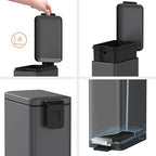 Mbillion Bathroom Trash Can with Lid Slim Stainless Steel Small Bathroom Garbage Can 10 Liter, 2.6 Gallon Soft Close, Step Pedal, Slim Wastebasket for Toilet, Office, Bedroom,Dark Grey