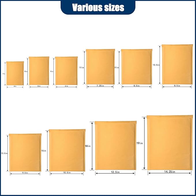 PRIMPKG Bubble Mailer Envelopes, 25 Pack Kraft Padded Envelopes, Large Bubble Mailers 10.5x15 Inch, Self-Seal Shipping Envelope, Tear-Resistant Mailing Envelope Padded