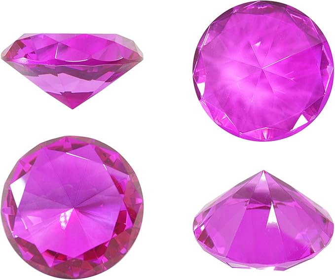 click2go 2” / 60 mm Diamond Shaped Glass Crystal Paperweight – Home Office Decor & Valentine's Day Gift Wedding Favors Centerpieces Decoration with Gift Box (Hot Pink)