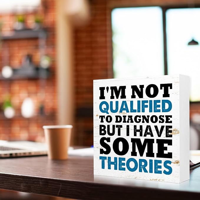 WUZYOU I'm Not Qualified To Diagnose Wood Block Sign Desk Decor, Inspirational Office Wood Box Sign, Motivational Desk Accessories for Women Office Shelf 5x5x1 INCH